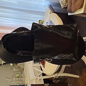 Designer B Bag, Black Tote, Patent Leather, Lined, Double Handles, Inside Pocket
